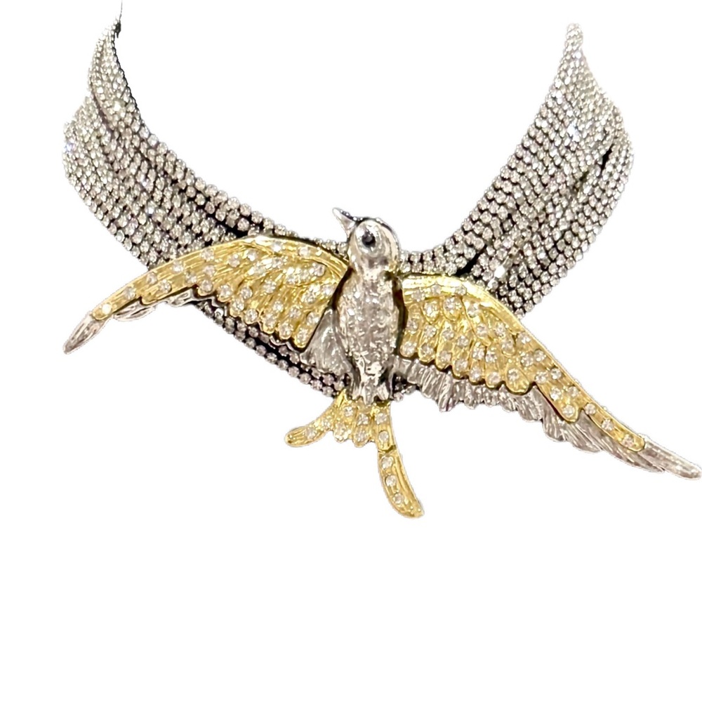 ZARA Multistrand Rhinestone Statement Choker w Two-Tone Bird | NWOT - Picture 11 of 14